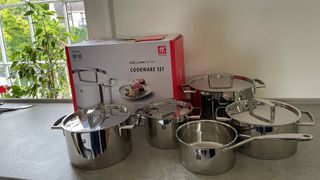 Zwilling Passion Stainless Steel Pot Set on the counter