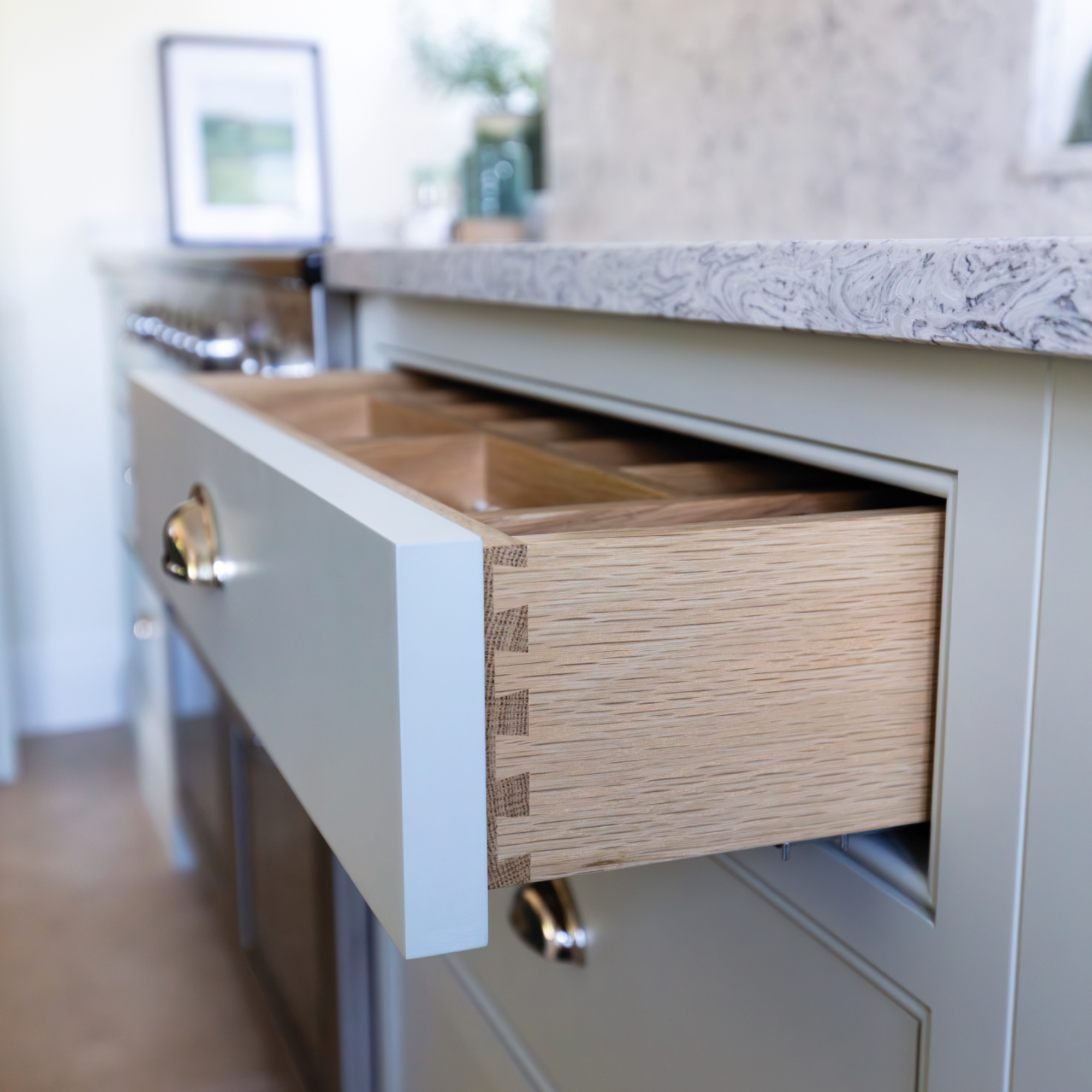 cutlery drawer detail showing dovetail joint