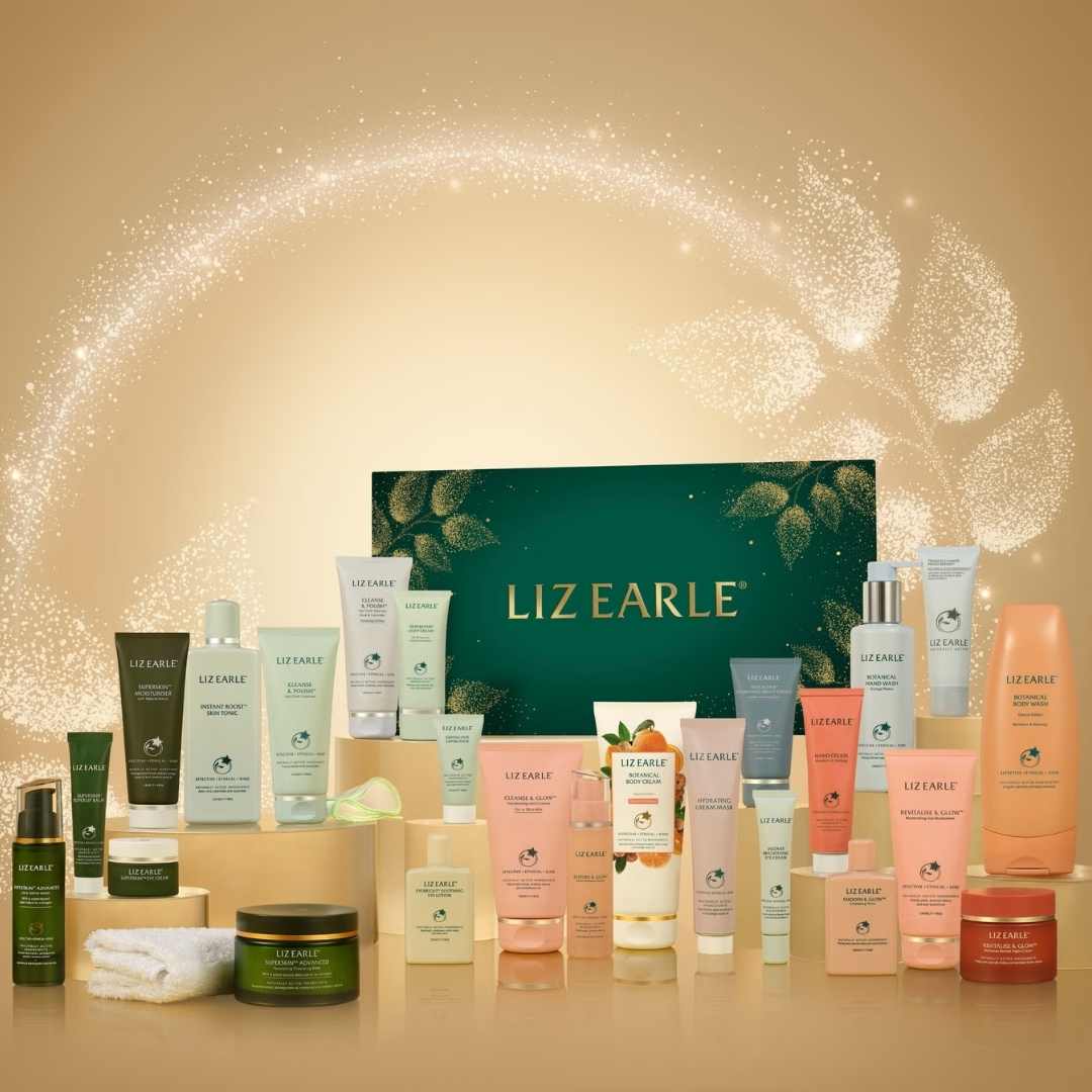 Liz Earle The 24 Days of Liz Earle Advent Calendar with its contents in front of it