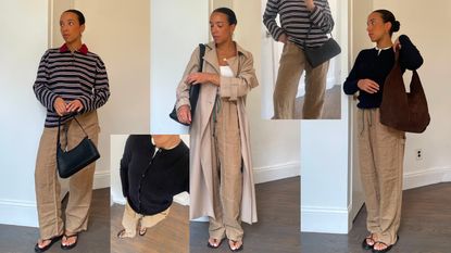 a collage of Lauren Tappan wearing Rag & Bone's Atlas linen pants