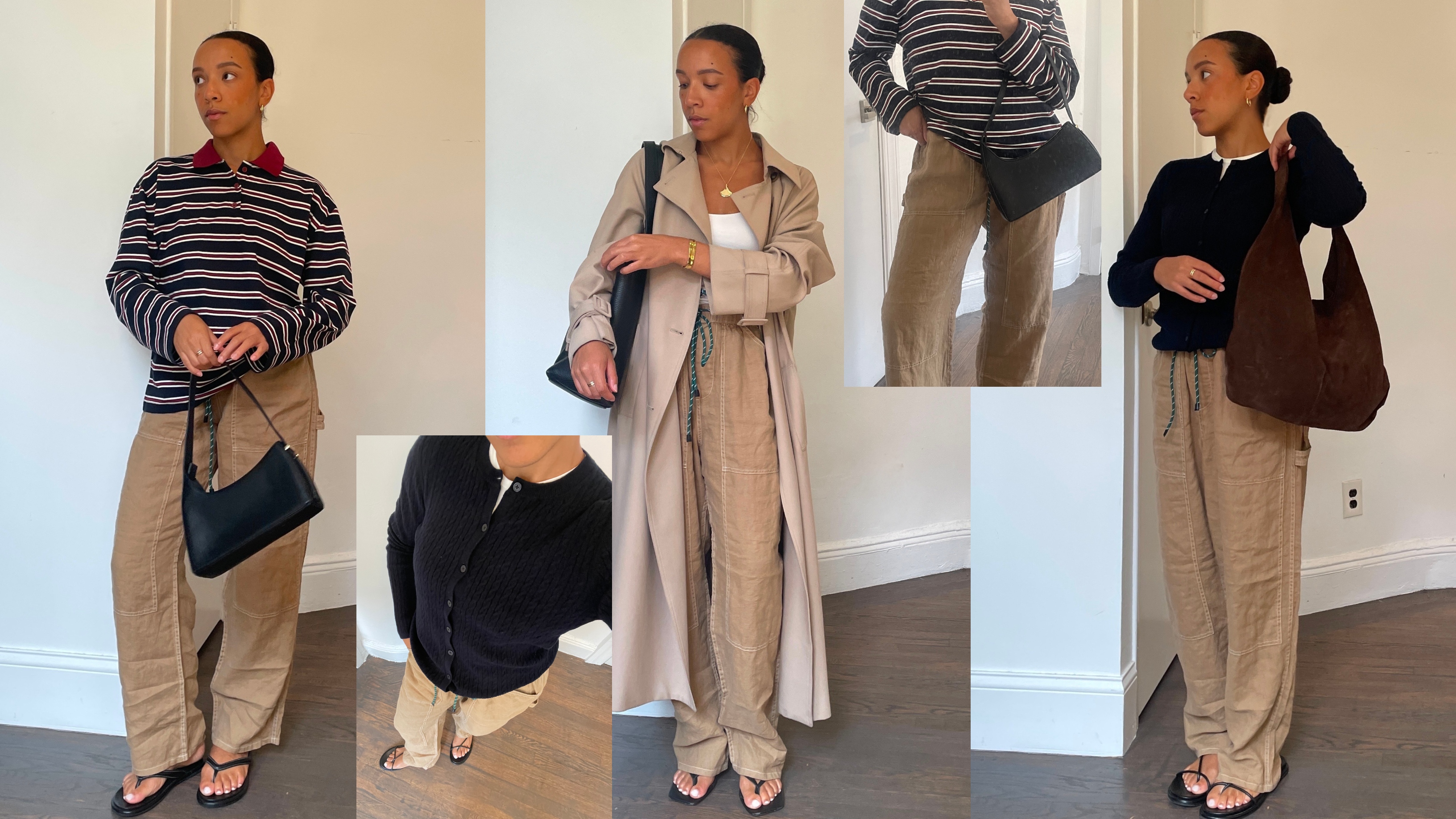 a collage of Lauren Tappan wearing Rag &amp; Bone's Atlas linen pants 