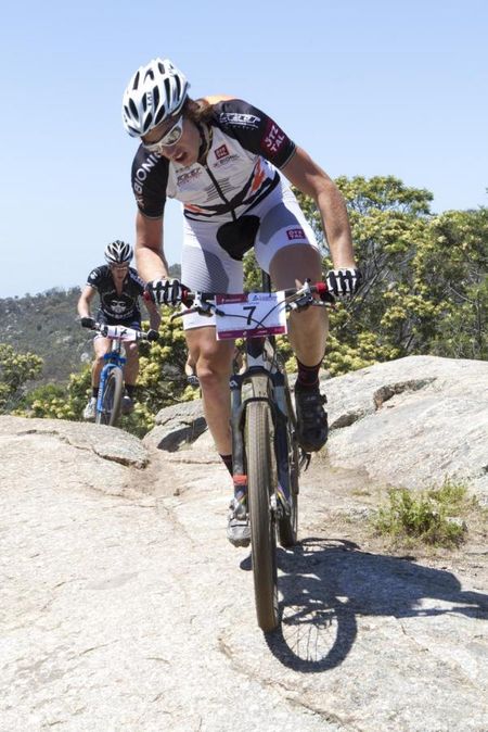 Paul van der Ploeg on his way to winning the short track at the Australian MTB Series opener.