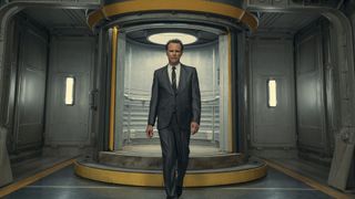 Cooper Howard smiles as he walks through a Vault-Tec Vault in Amazon's Fallout TV adaptation