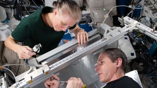 Crew members on the International Space Station