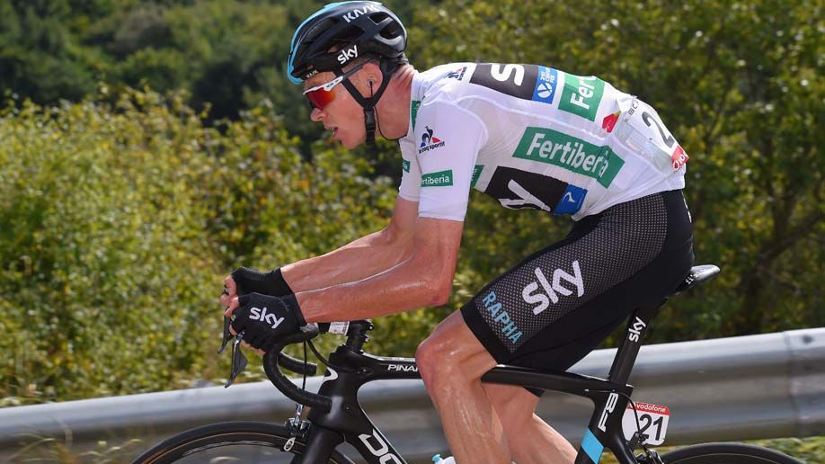 Chris Froome in the white jersey of the combination jersey