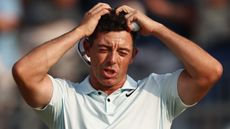 Rory McIlroy shows his frustration after missing a putt at the US Open