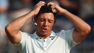 Rory McIlroy shows his frustration after missing a putt at the US Open