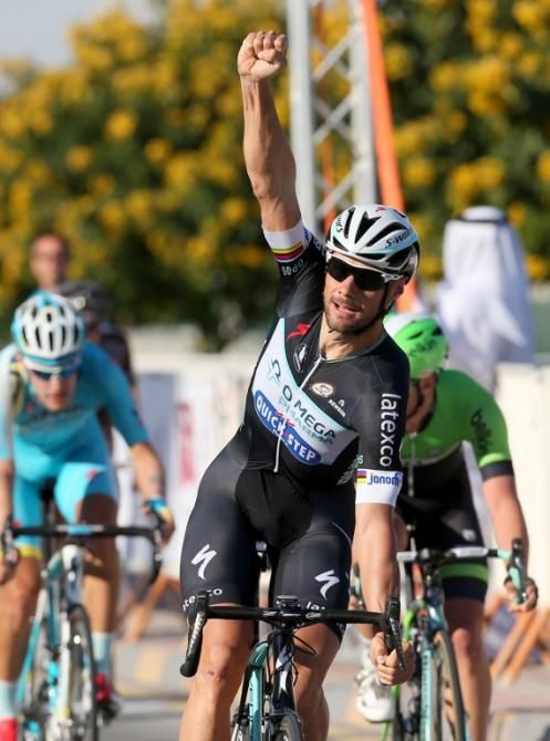 Tom Boonen celebrates victory in stage 4 in Qatar