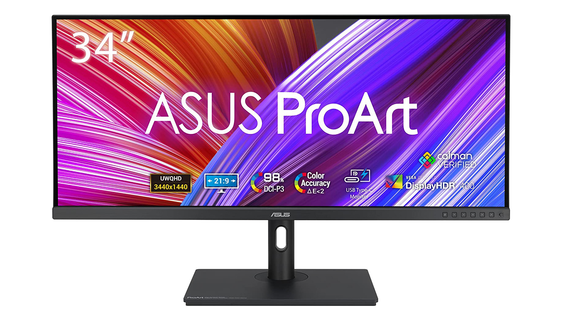 Product shot of Asus ProArt PA348CGV, one of the best monitors for video editing