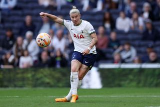 Bethany England of Tottenham Hotspur scores the team's third goal during the FA Women's Super League match between Tottenham Hotspur and Reading at Tottenham Hotspur Stadium on May 20, 2023 in London, England.