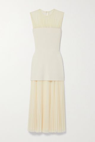 Proenza Schouler Niki Layered Pleated Jersey and Ribbed-Knit Midi Dress