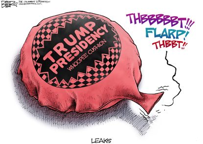 Political cartoon U.S. Trump White House leaks
