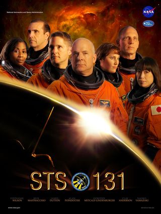 Space Shuttle mission STS-131 will stock up the International Space Station with the film Asteroid being the missions inspiration for the poster.