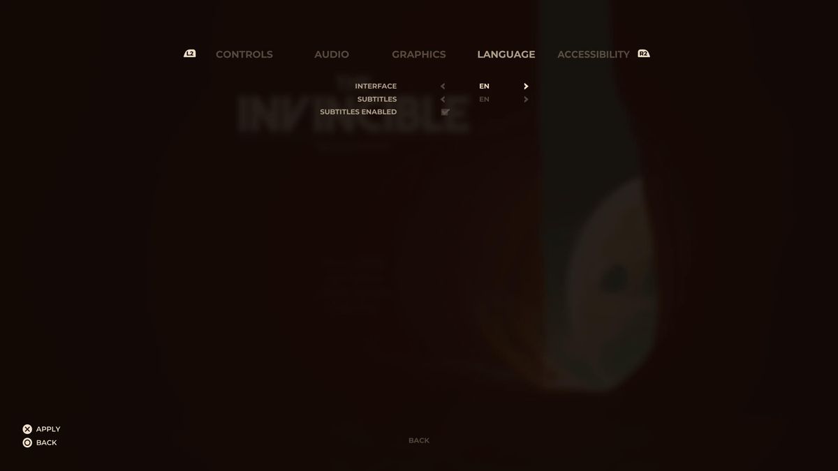 Menu shots from the game The Invincible