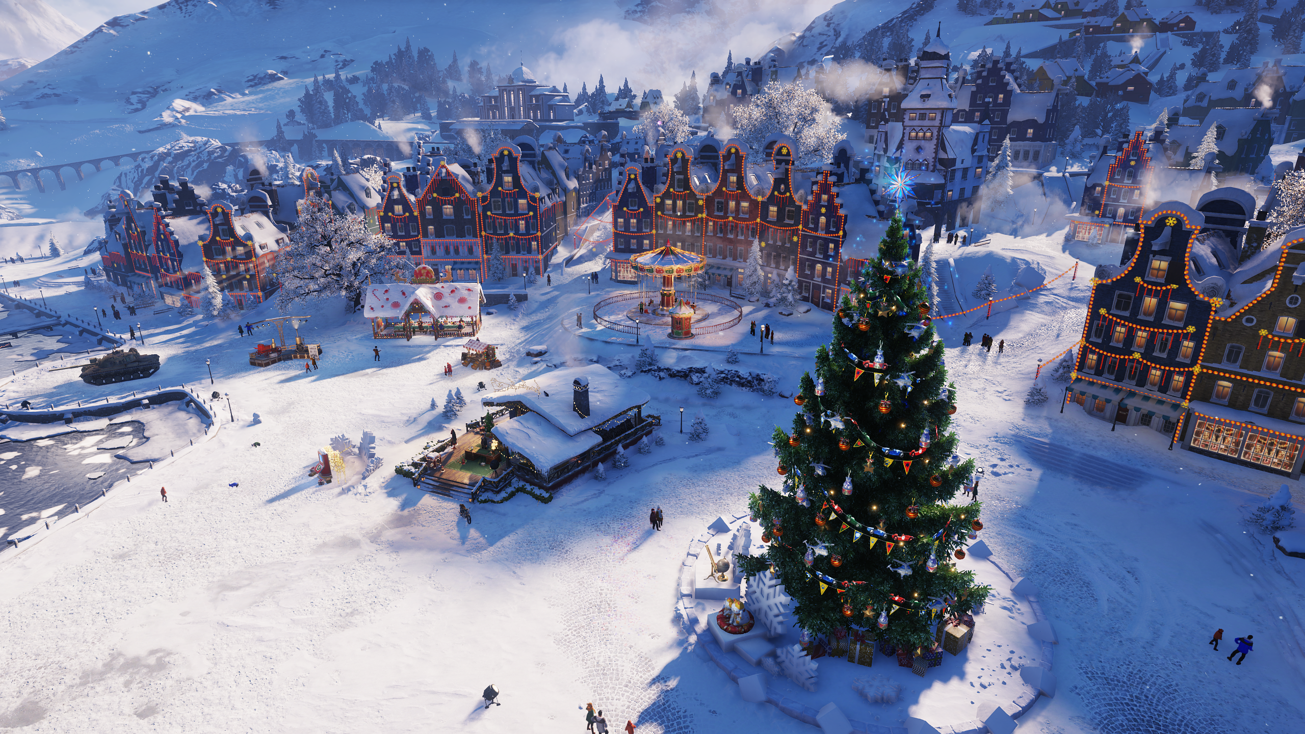 A Christmas scene in World of Tanks.