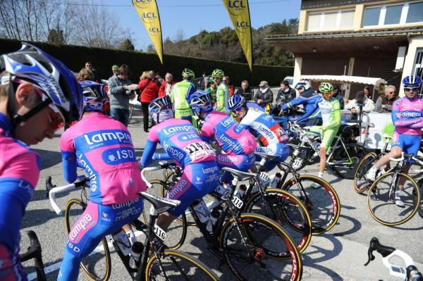 Riders line up for the start of Paris-Nice stage 6