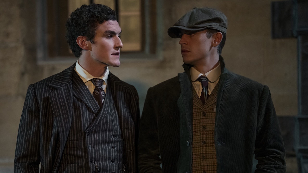 Moriarty looking at Sherlock in disguise in Prime VIdeo's Young Sherlock