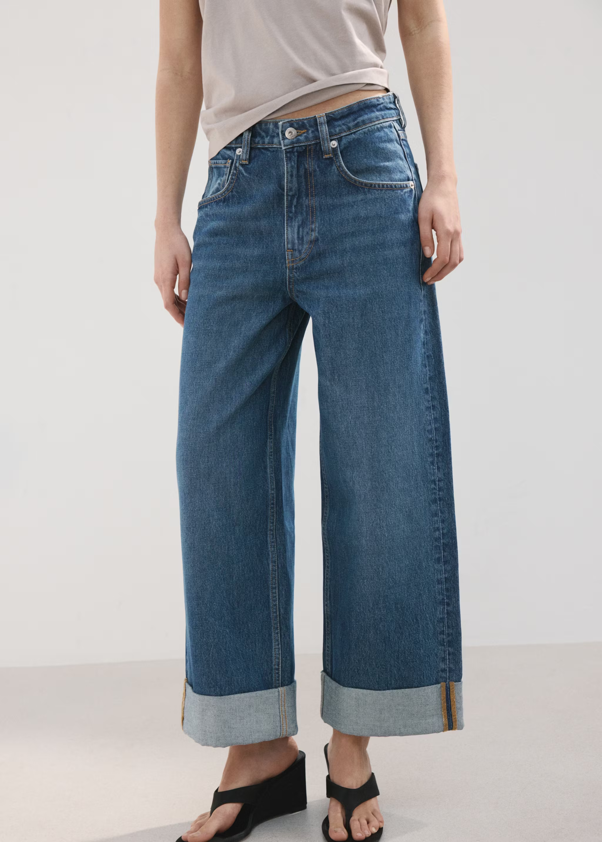 MANGO, Wide Leg Jeans With Turn-Up Hem