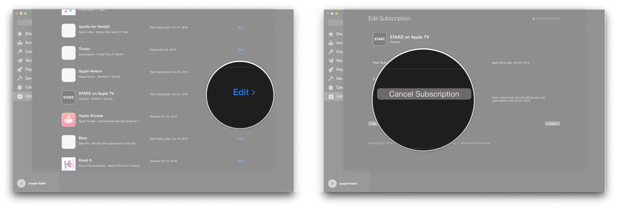 Click Edit, click Cancel Subscription