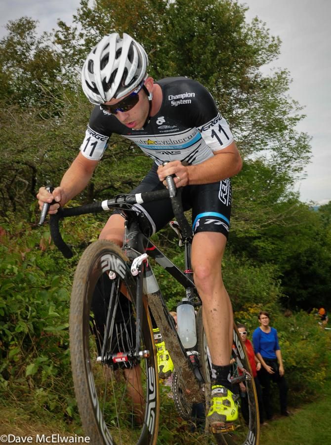 Nick Keough (Keough Cyclocross) riding a new steep section of the course