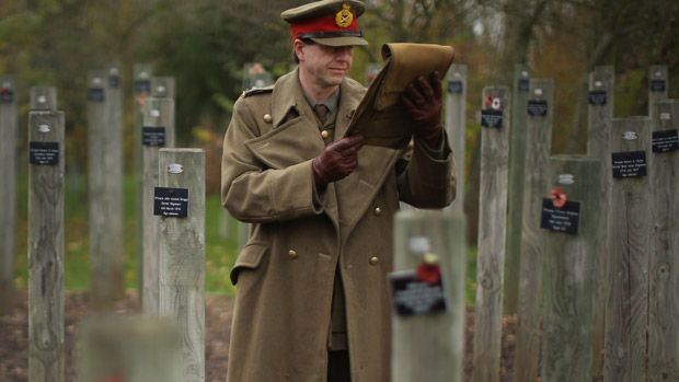 Historian Paul Thompson at the National Memorial Arboretum reads the general&amp;#039;s letter describing the Christmas Day Truce