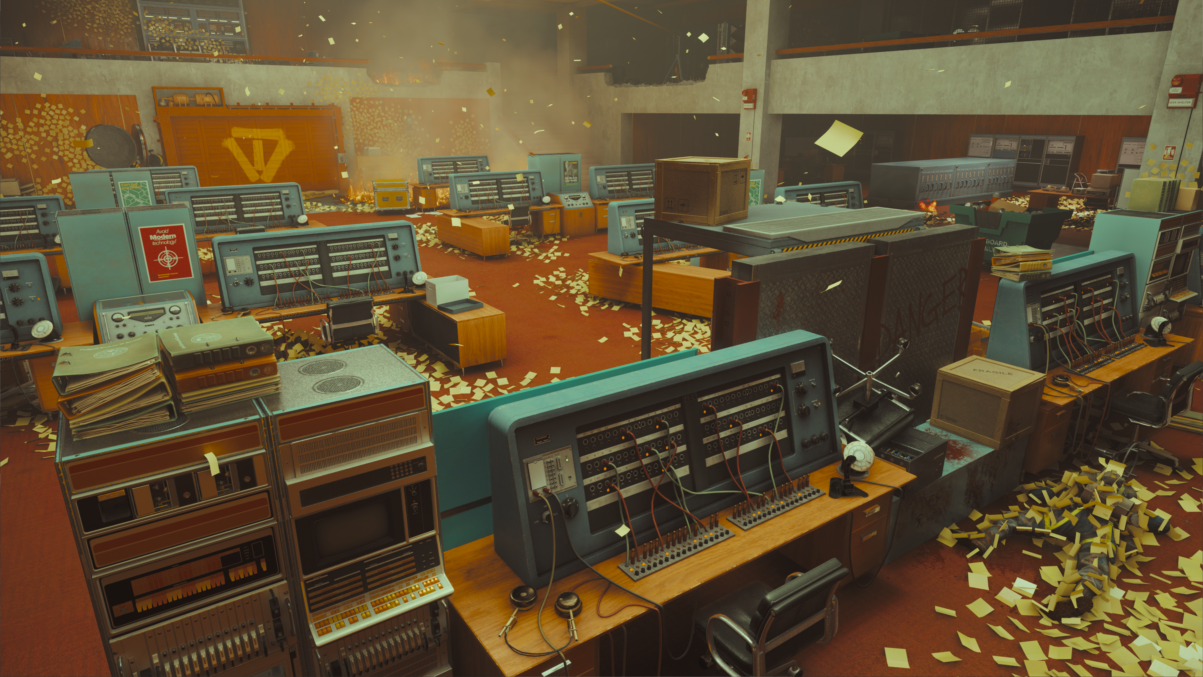 An office with sticky notes all over in FBC: Firebreak.