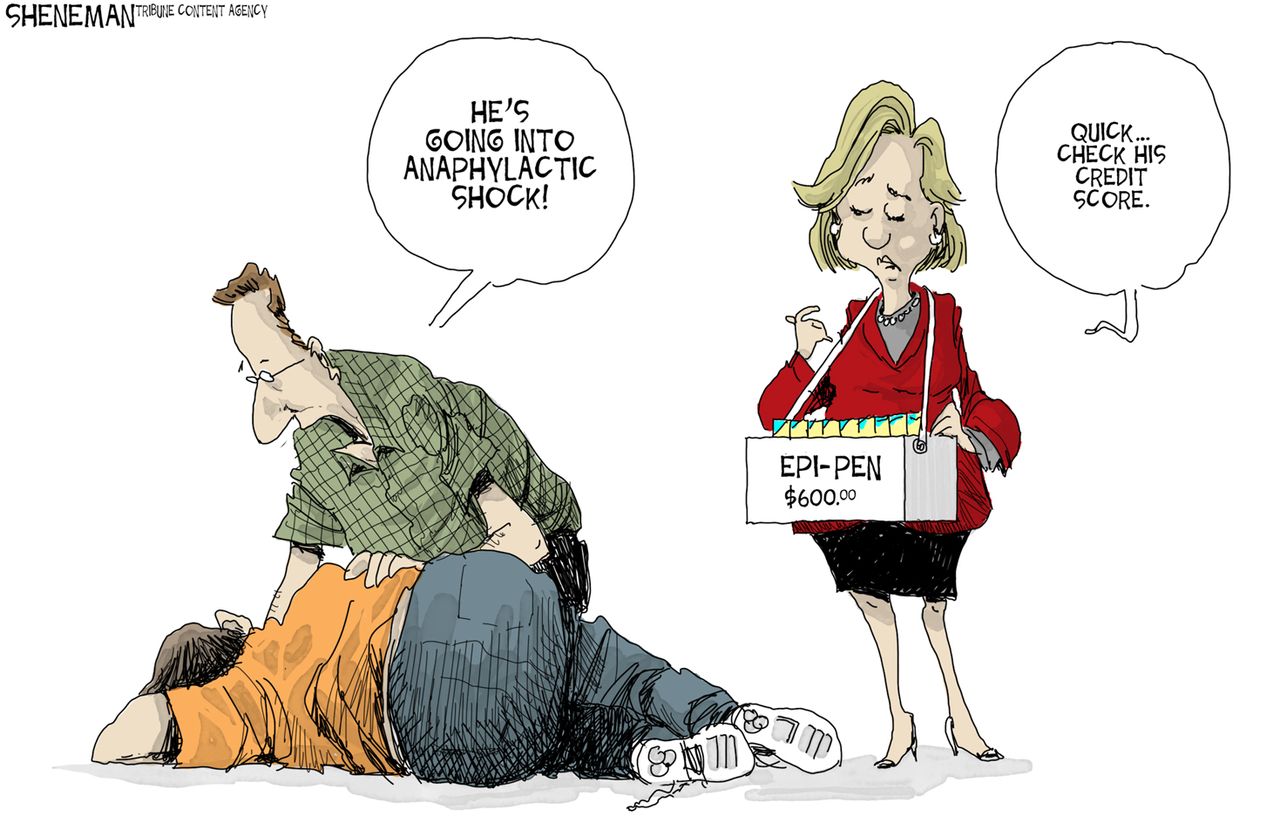 Editorial cartoon U.S. EpiPen big pharma