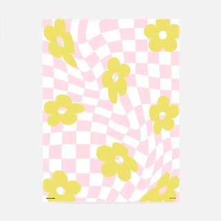 Yellow flowers on pink checkerboard background