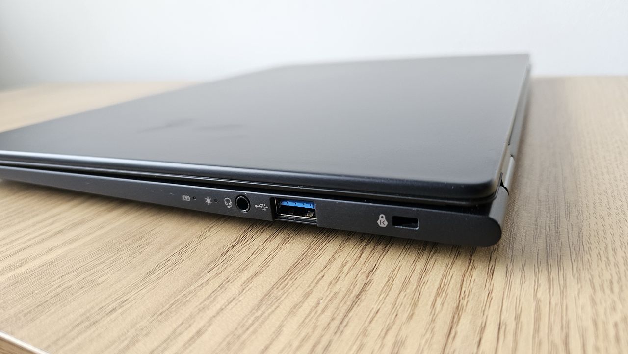 The Acer TravelMate P6 14 AI on a desk