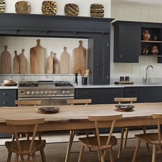 kitchen with grey worktop and dining table