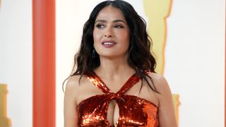 Salma Hayek on the red carpet with shiny hair