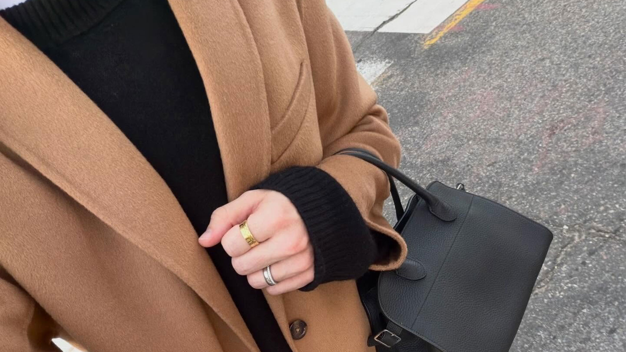 men's outfit with camel coat