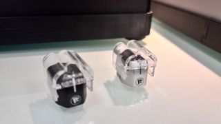 Two Clearaudio N1 moving magnet cartridges, one in silver and one in black