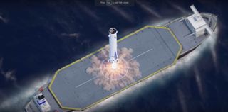 An animated video shows how the Blue Origin New Glenn reusable rocket booster will land on a ship.