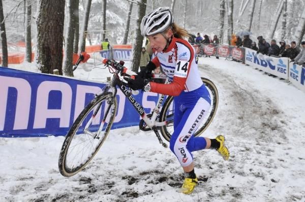 France's Christel Ferrier-Bruneau tackles a run-up in Kalmthout.