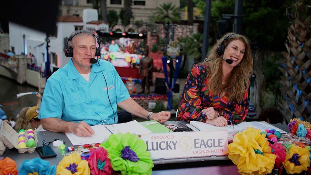 KSAT anchors David Sears and Myra Arthur deliver the news from San Antonio&#039;s giant Fiesta event. 