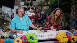 KSAT anchors David Sears and Myra Arthur deliver the news from San Antonio's giant Fiesta event. 