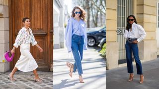 street style influencers showing how to wear oversized shirts for evening