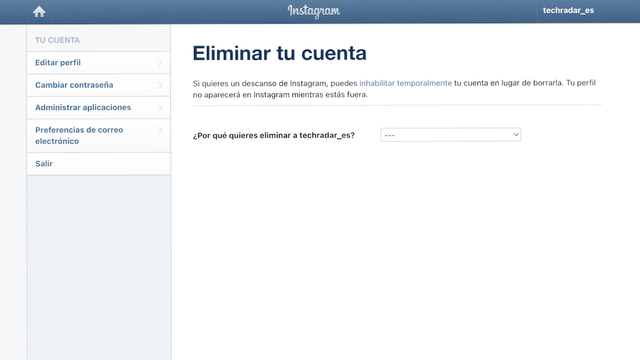 Cómo borrar la cuenta de Instagram