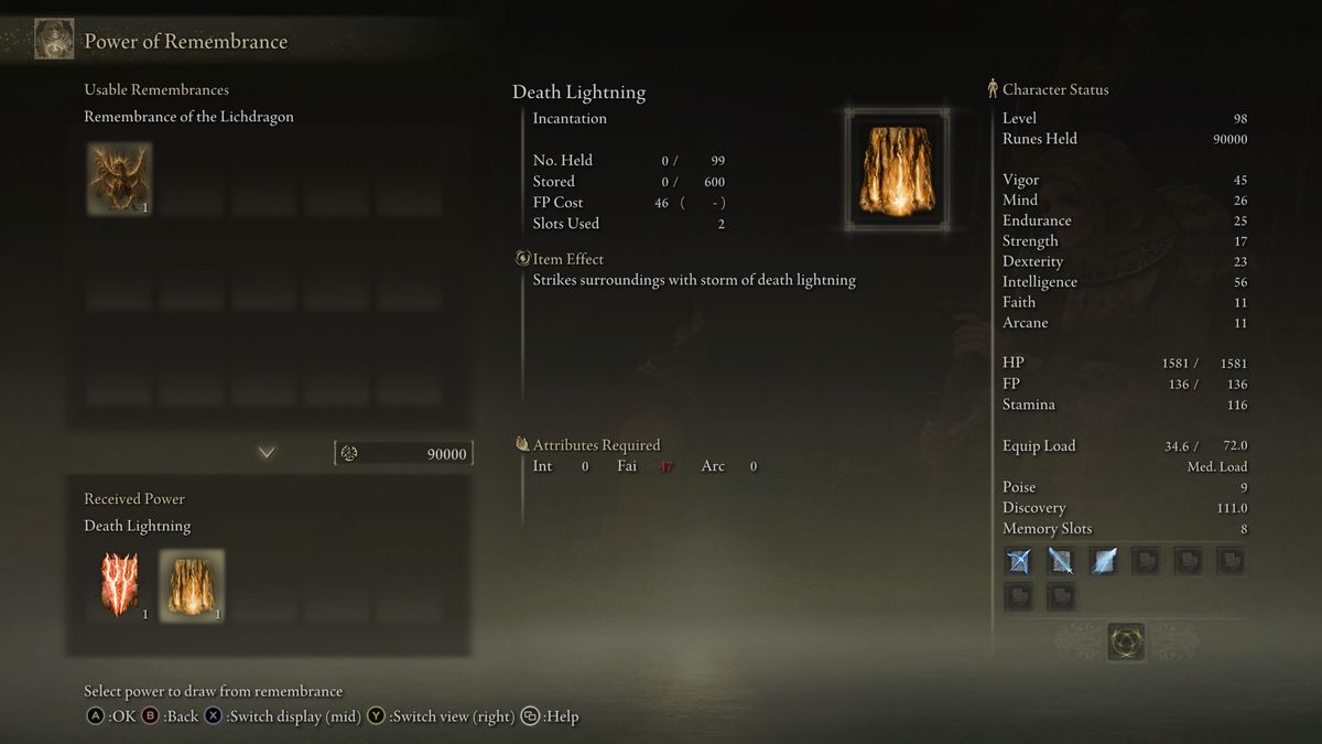 death lightning stats