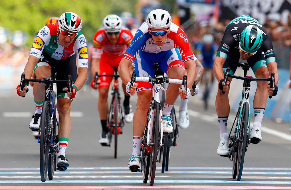 Arnaud Demare sprints to the stage 10 win at the Giro d'Italia