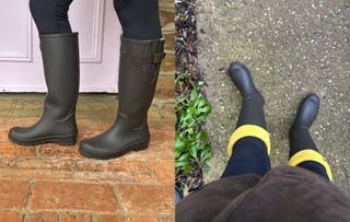 two images side by side of wellies