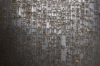 Detail of the Code of Hammurabi. The laws were chiselled into the basalt stele in cuneiform.