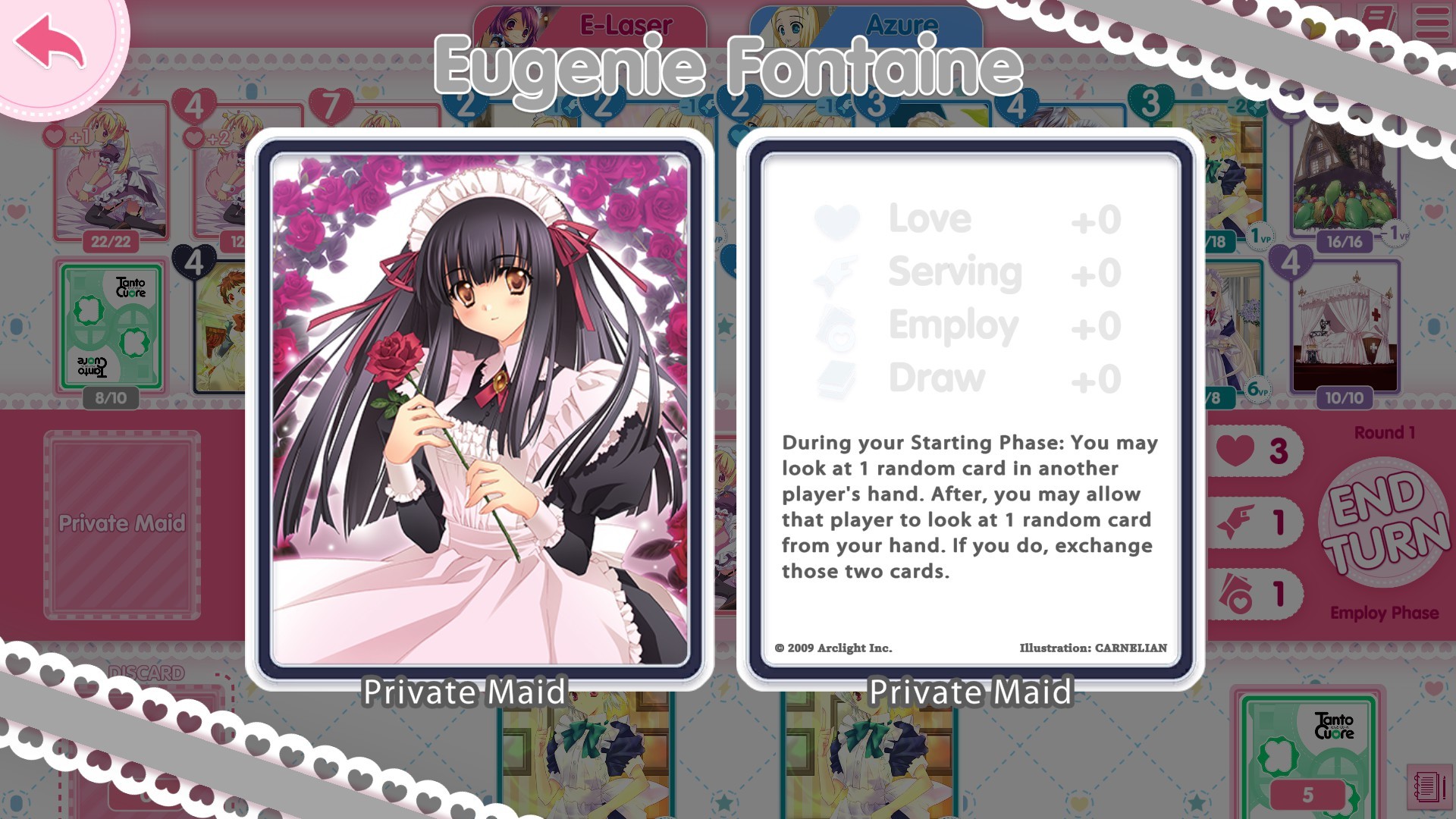 A maid card's stats and description in Tanto Cuore.