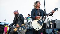 Tim Armstrong of Rancid, Travis Barker of Blink 182 and Billie Joe Armstrong of Green Day play Ramones songs during Ramones 50th Anniversary Tribute at Hollywood Forever Cemetery on August 30, 2026