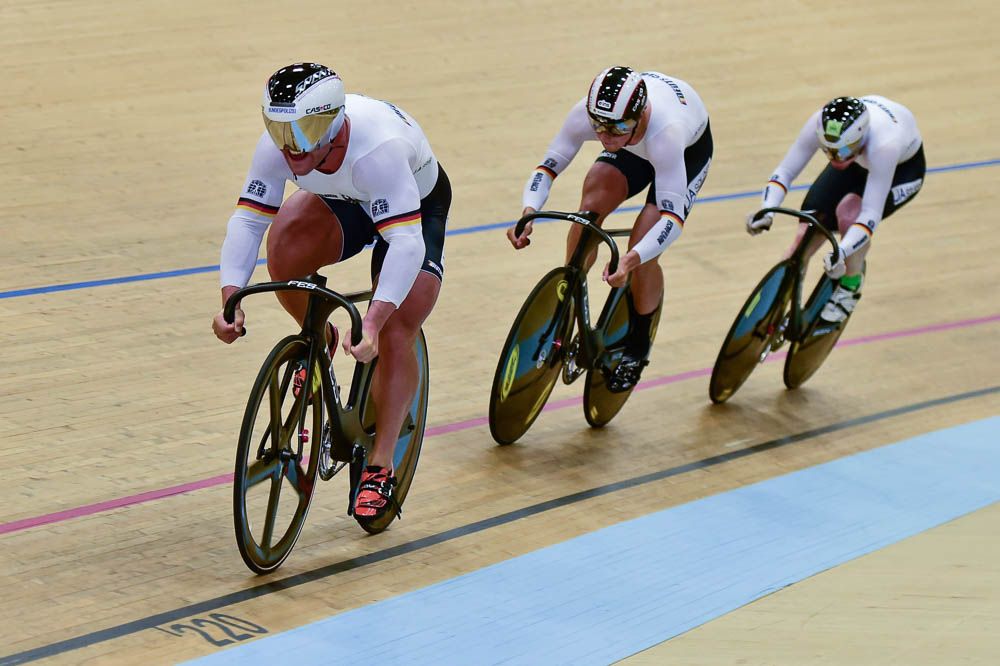 Robert Forstemann leading Max Niederlag and Maximilian Levy as Germany took bronze in the men's team sprint