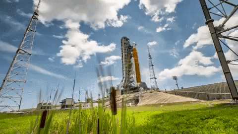 NASA's Space Launch System rocket on a launch pad at the Kennedy Space Center ahead of the crucial wet dress rehearsal.