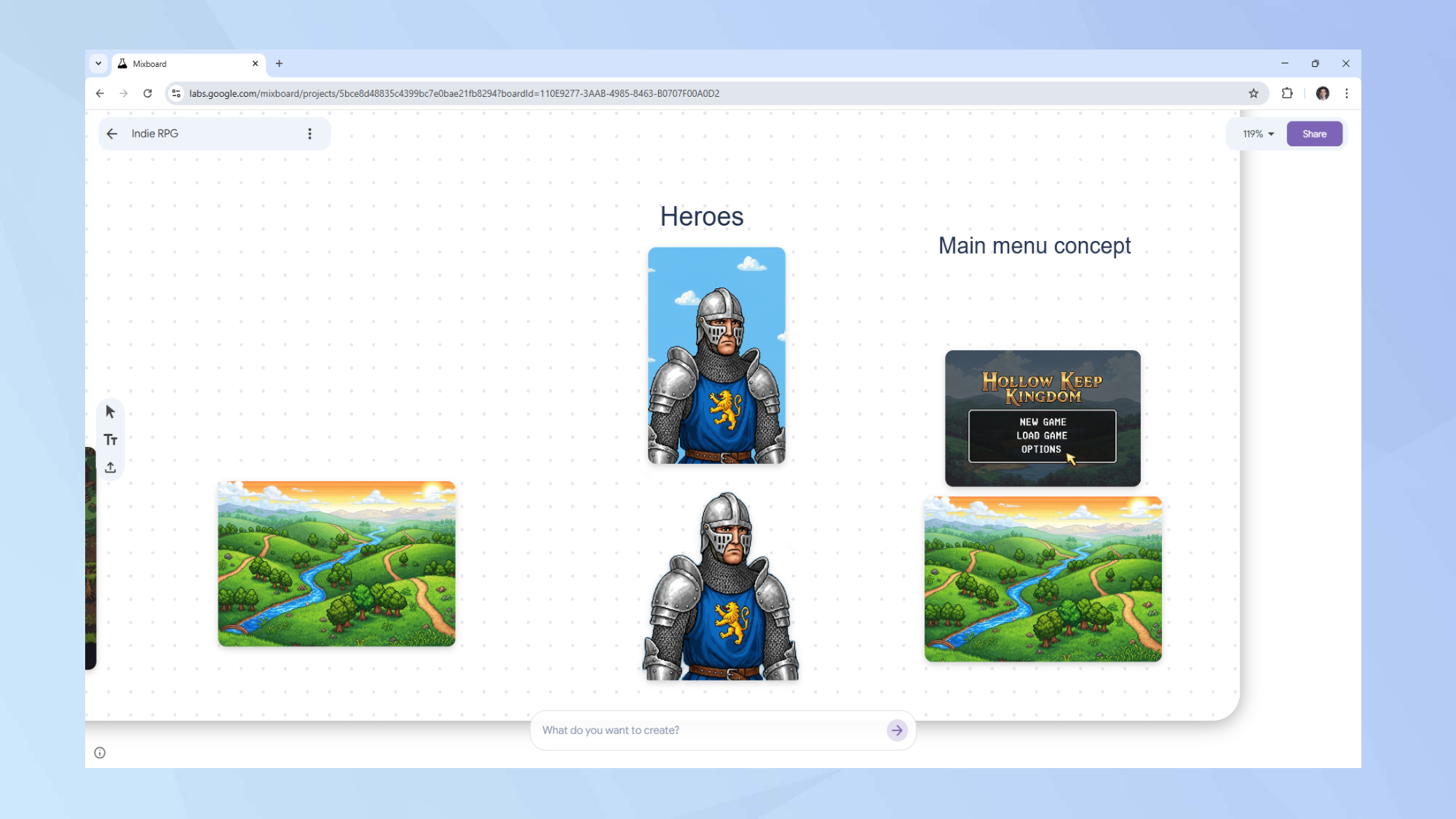 Mixboard RPG concept art