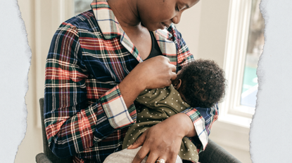 Image of an African American woman breastfeeding baby