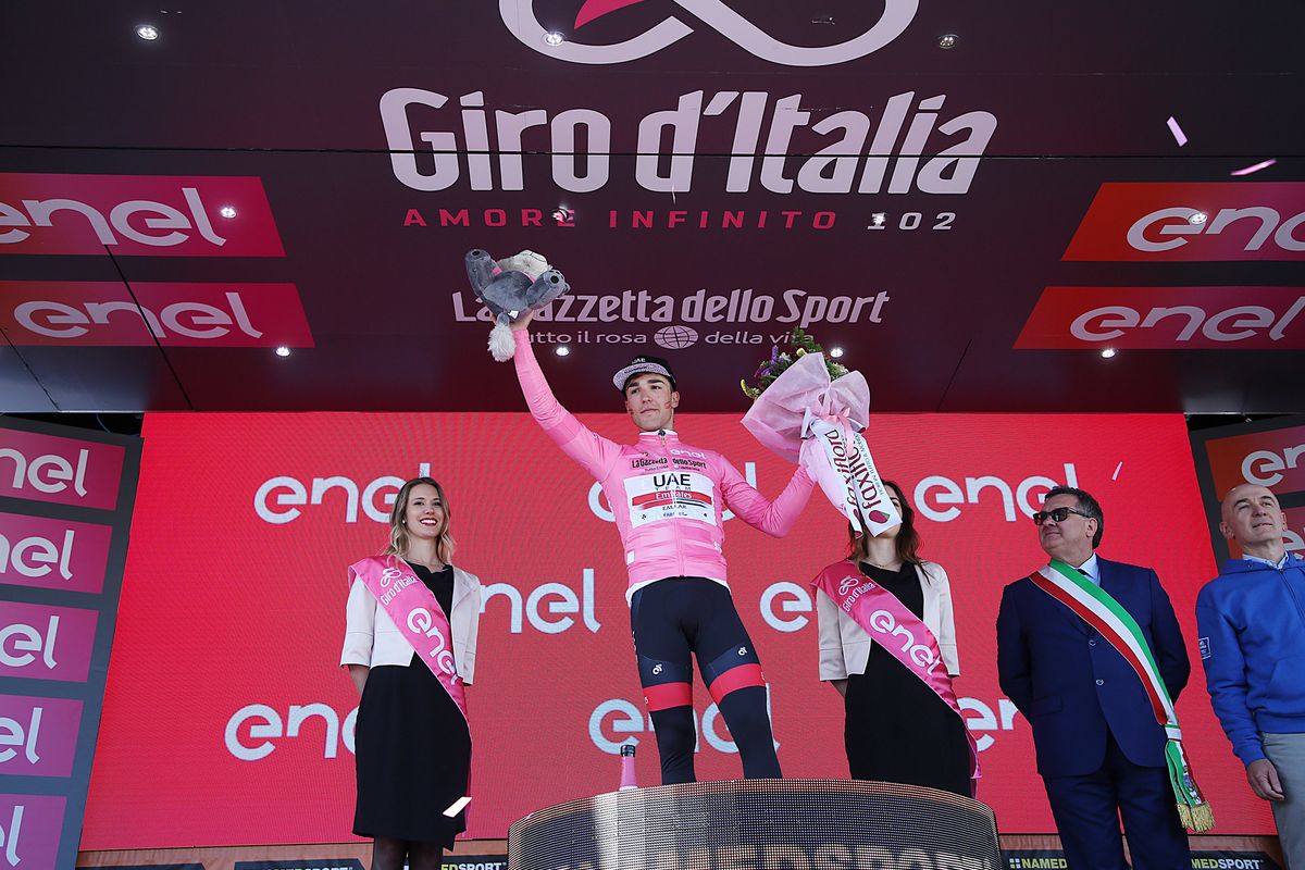 The new race leader, Valerio Conti (UAE Team Emirates)